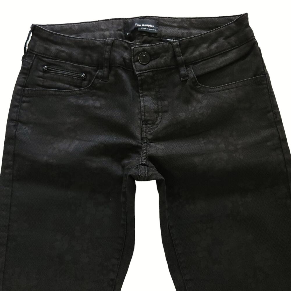 THE KOOPLES Short Fit black skinny jeans anthracite floral lace print Sz 25 NEW - Picture 2 of 8